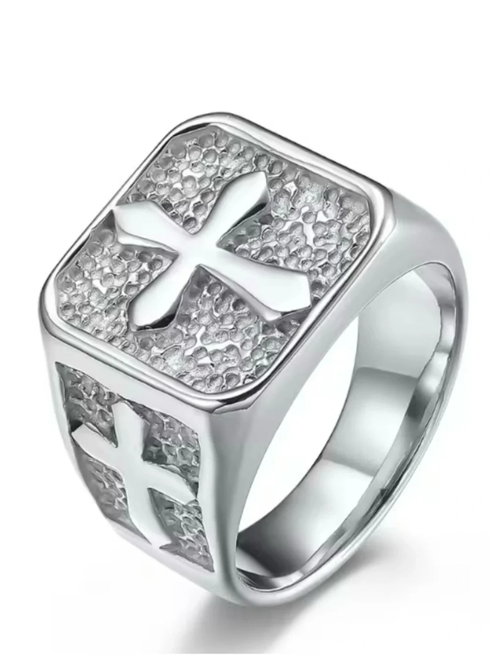 Men's Silver Cross Accent Signet Ring